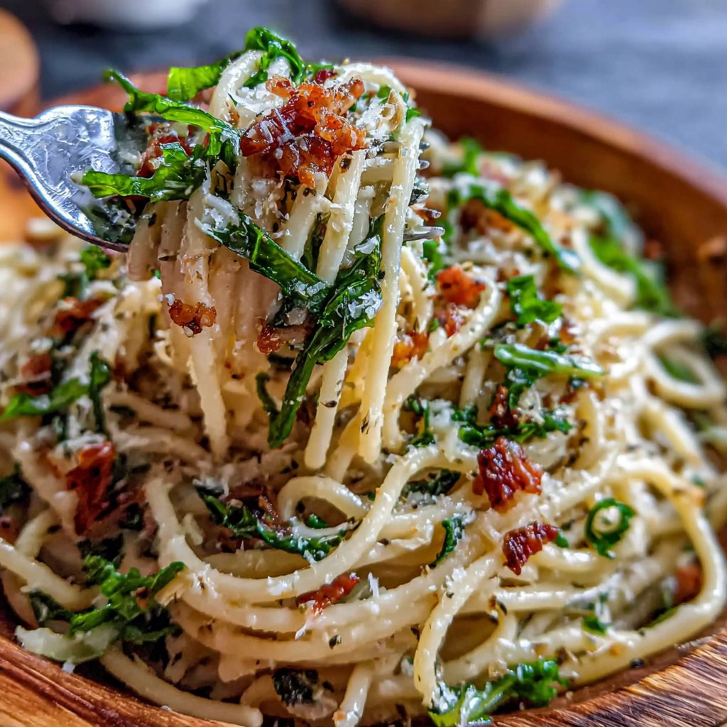 Creamy Dandelion Pasta with Garlic
