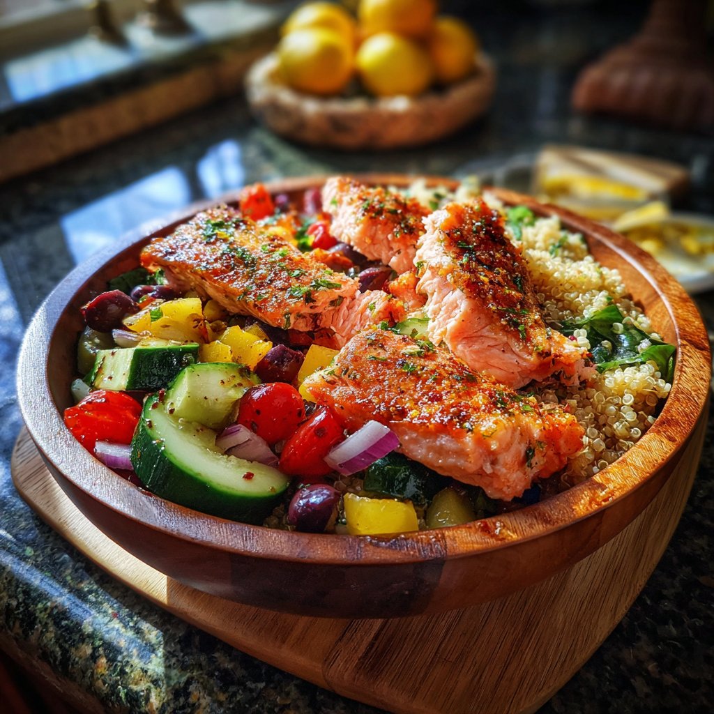 Mediterranean Quinoa Salmon Bowl